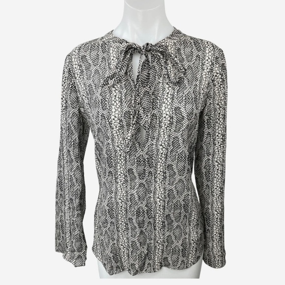 Theory Tops - Theory Black White 100% Silk Long Sleeve Blouse | Size Petite